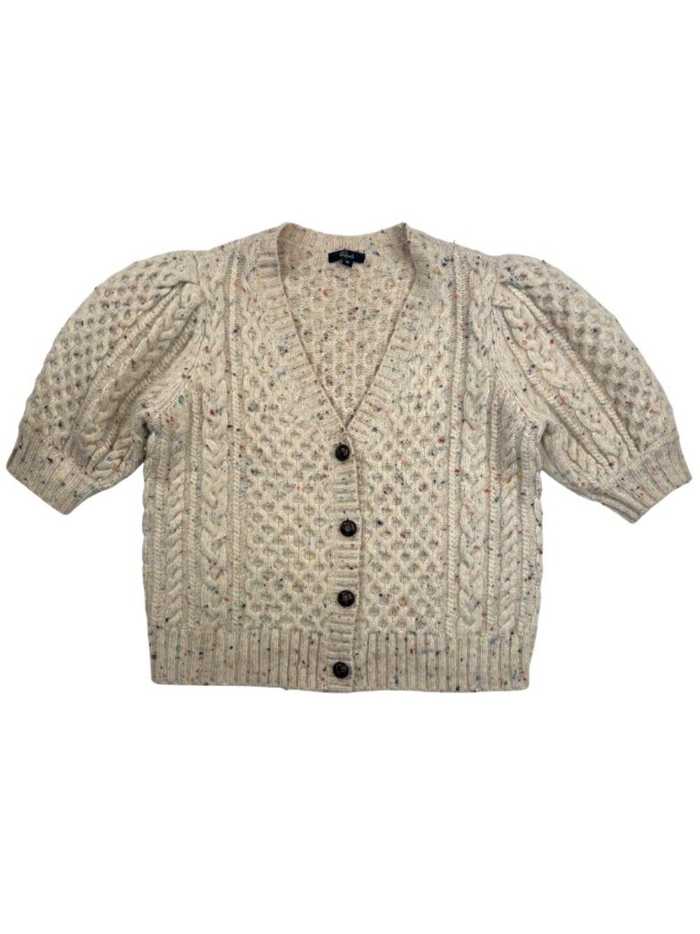 Rails Isla Cardigan Women's XS Cream Confetti Wool Blend Puff Sleeve Cropped - Picture 2 of 13